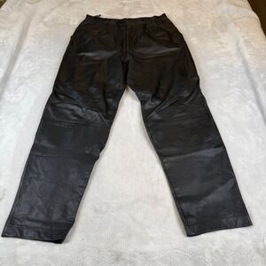 Chia Vintage Mens Black 100% Leather Pleated Straight Leg Pants Size 34